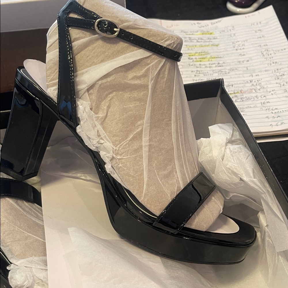 Nine west black platform patent sandals ankle strap sz 9.5 m - Picture 5 of 8